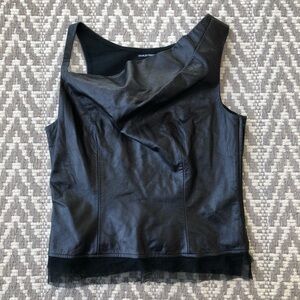 Charles Chang Lima asymmetrical draped sleeveless top size 6 lamb leather silk